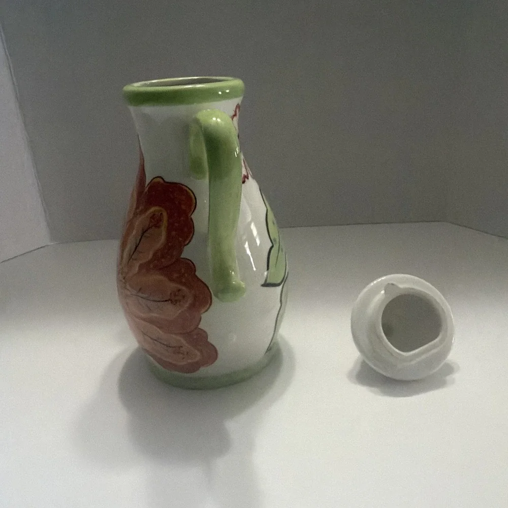 Jay Companies Gypsy Floral Ceramic Teapot White Green Coral Hand Painted